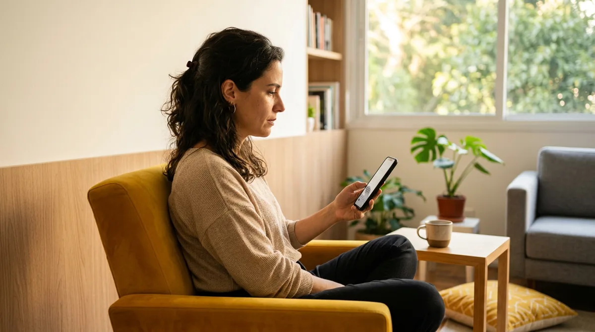 Consumidora lendo avaliações no celular antes de comprar, exemplo do Momento Zero da Verdade (ZMOT)
