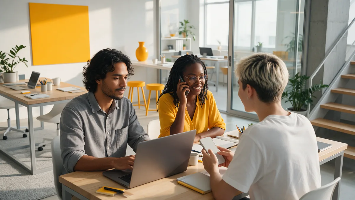 Equipe de marketing conversa com clientes e troca informações para melhorar anúncios e recompra