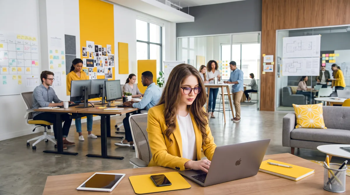 Equipe de marketing planeja pequenos testes em uma sala de reunião moderna